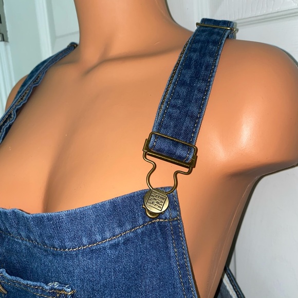 BASE GIRL NEW JENS Blue Distressed Overalls XL - Picture 10 of 14